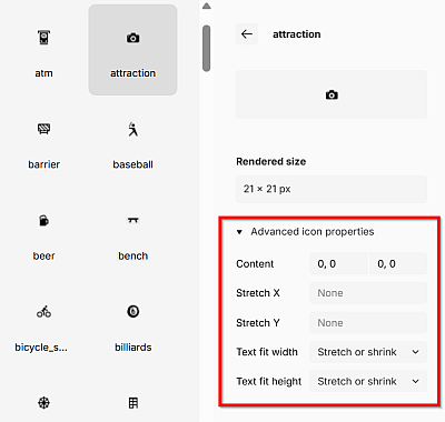 Review and edit advanced icon properties