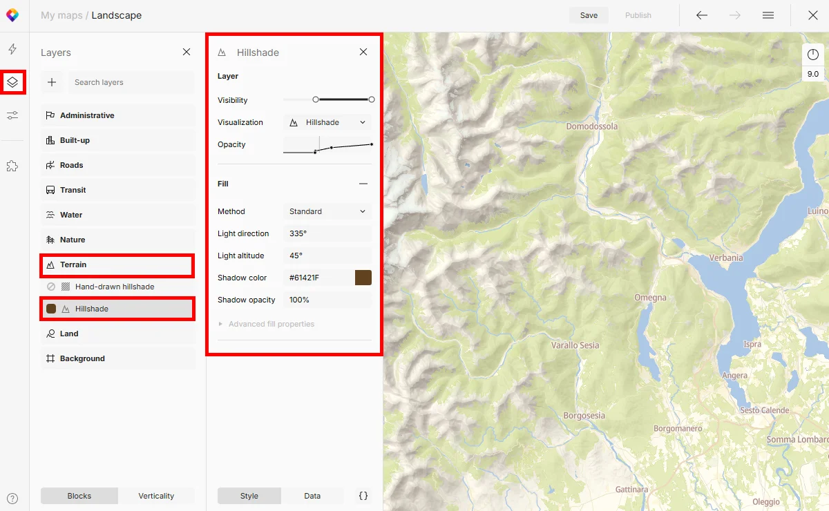 Hillshade customization