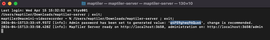 Terminal output after MapTiler Server installation