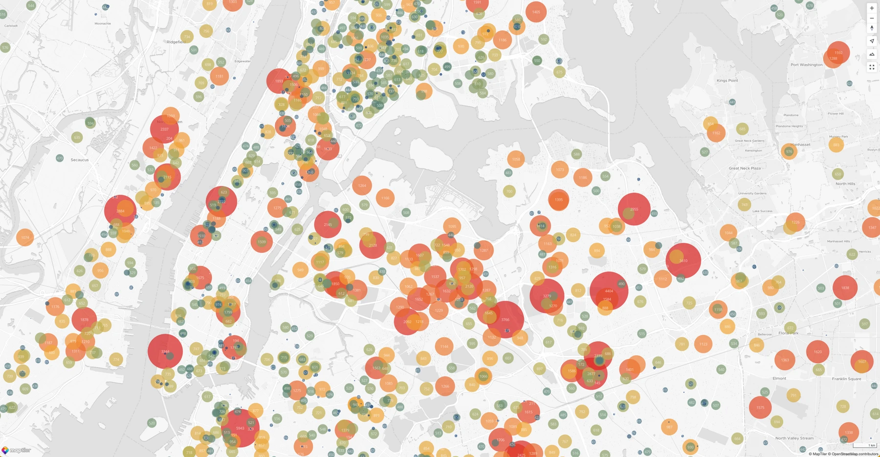 NY schools non-linear exponential color ramp data visualization