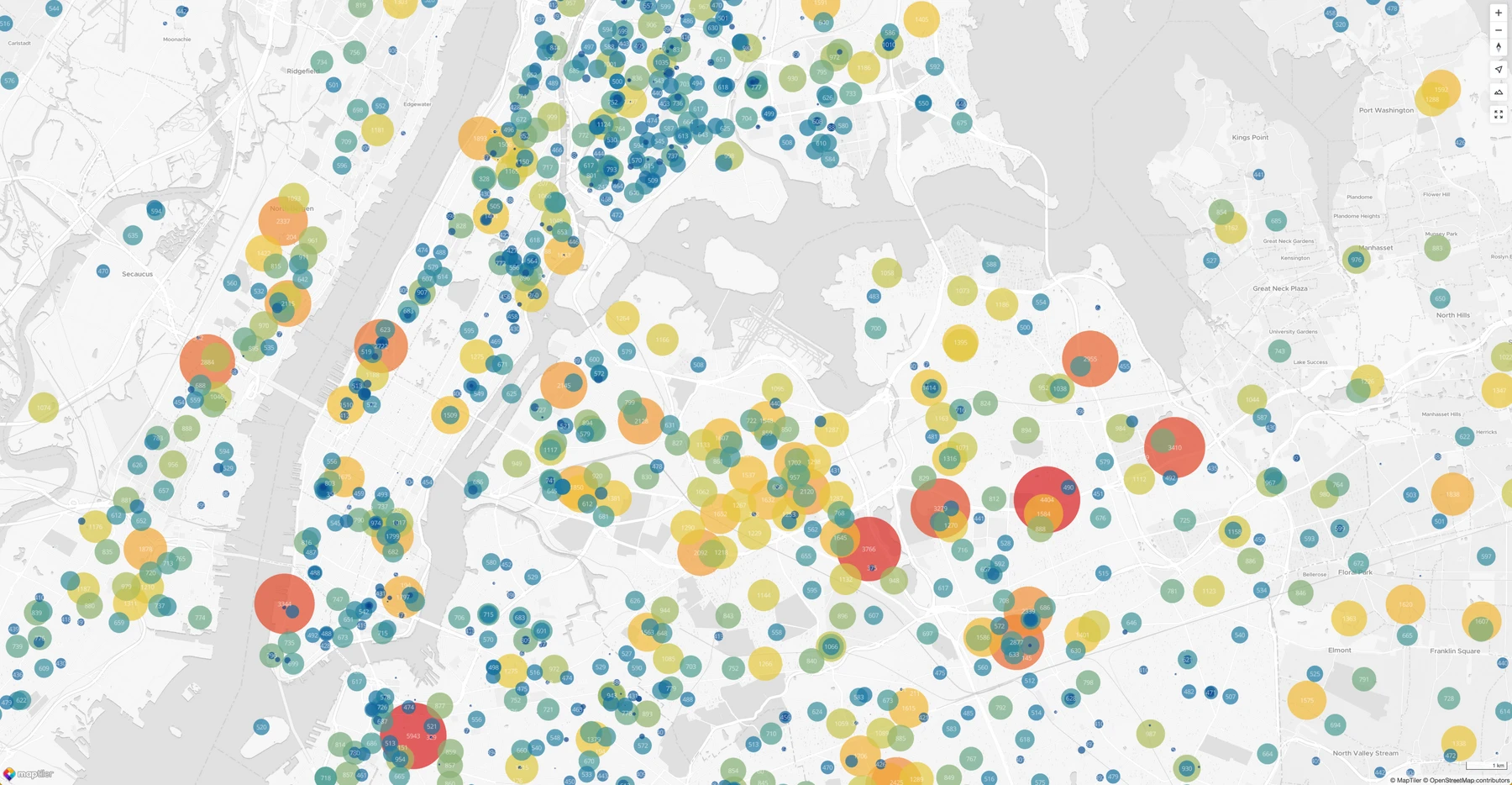 NY schools non-linear ease-out square-root color ramp data visualization
